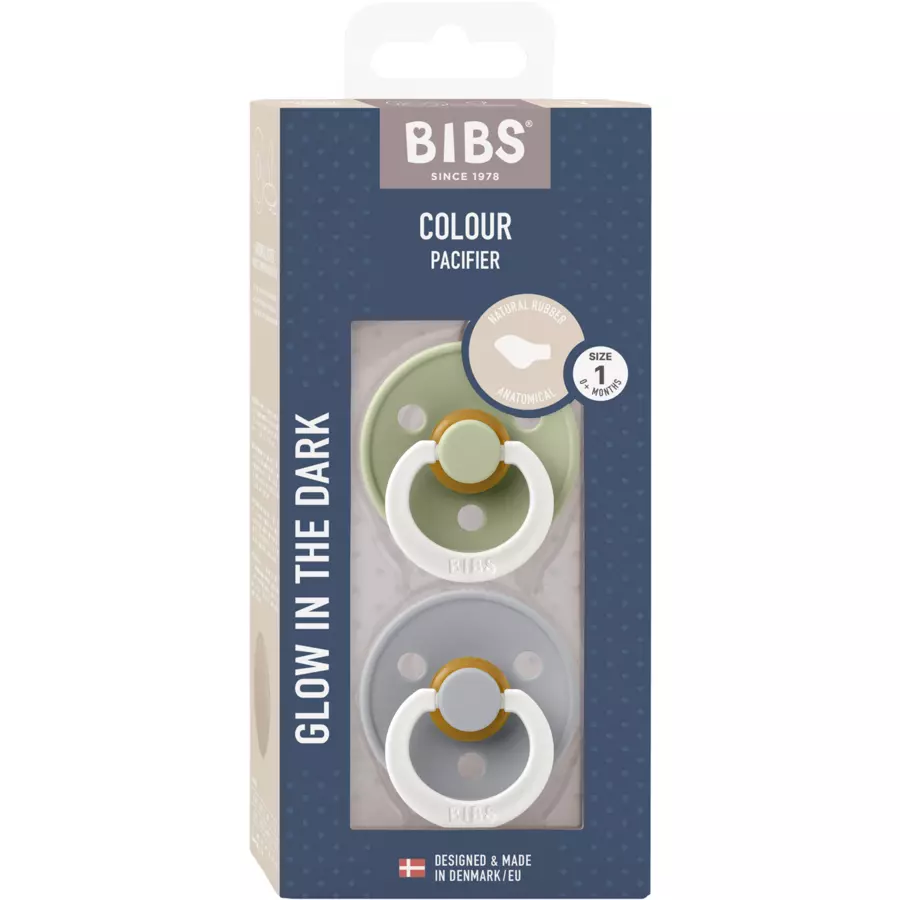 BIBS® BIBS Nachtschnuller Colour anatomischer Sauger Sage & Cloud 0-6 Monate, 2 Stk.