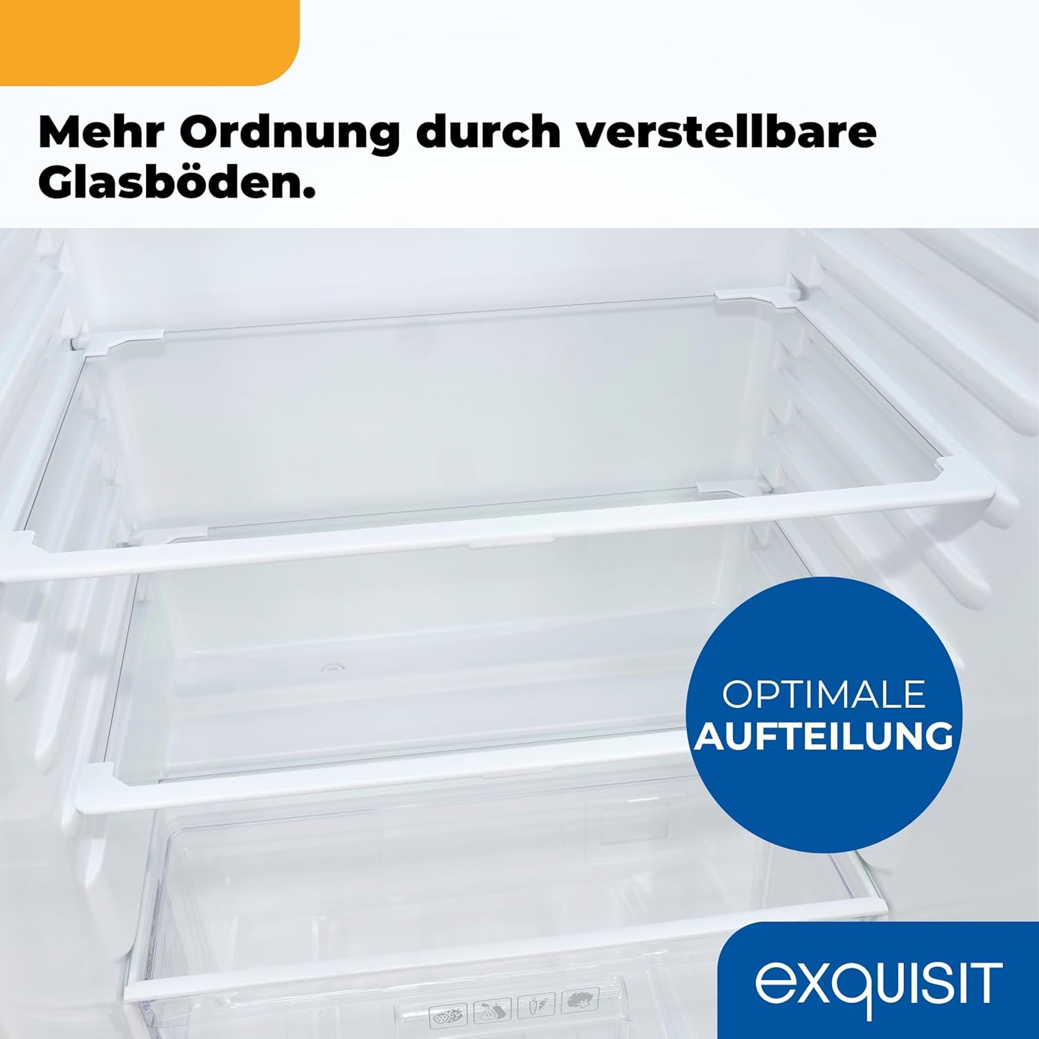 Exquisit Einbau Vollraumkühlschrank | 129 l Nutzinhalt, Energieklasse E, 39 dB(A) | Schlepptürtechnik, LED-Beleuchtung, Glasablagen, Gemüsefach, manuelle Temperaturregelung | EKS5131-V-040E