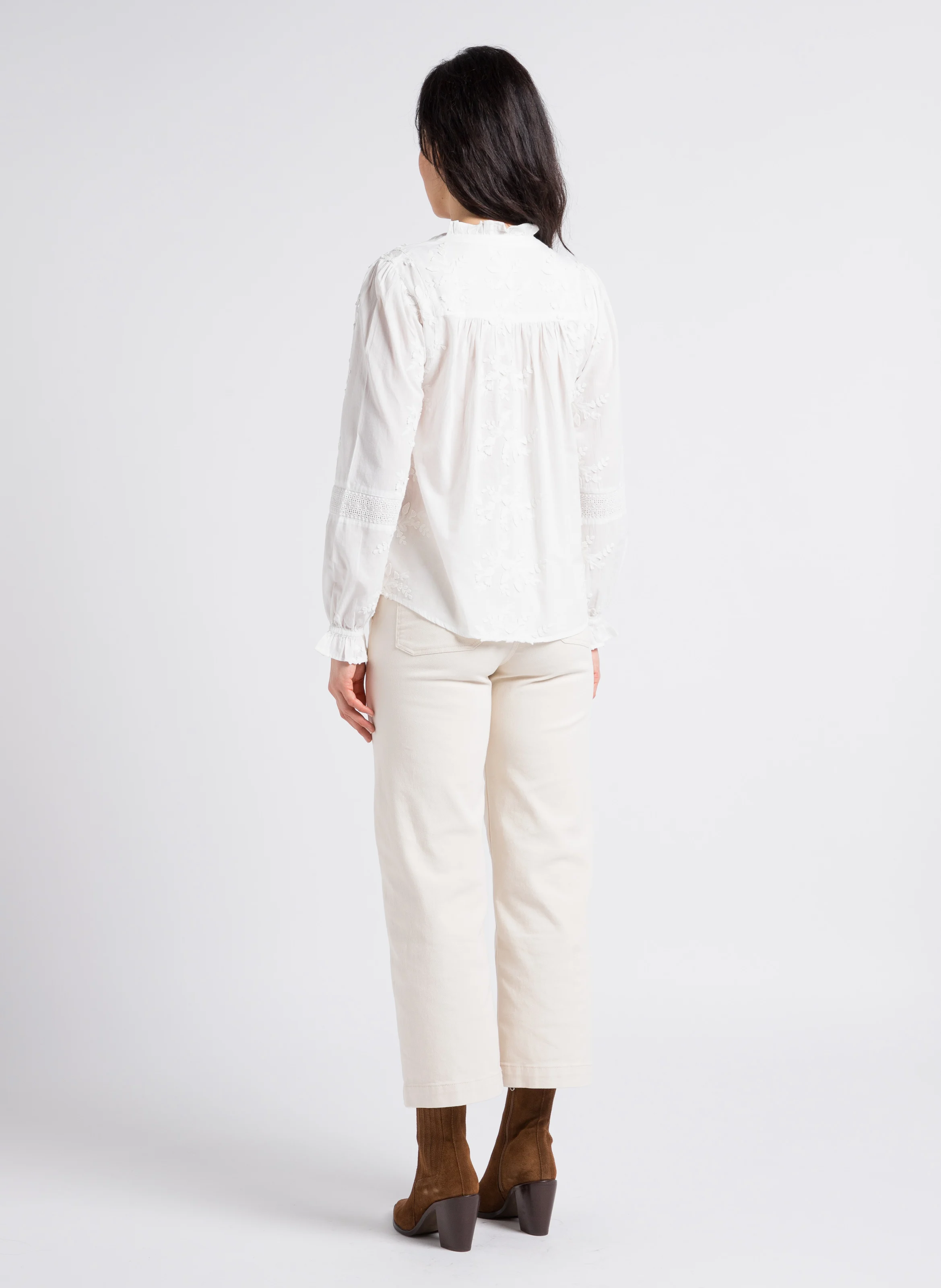 SELYNA - Jean droit taille haute en coton mélangé | Beige