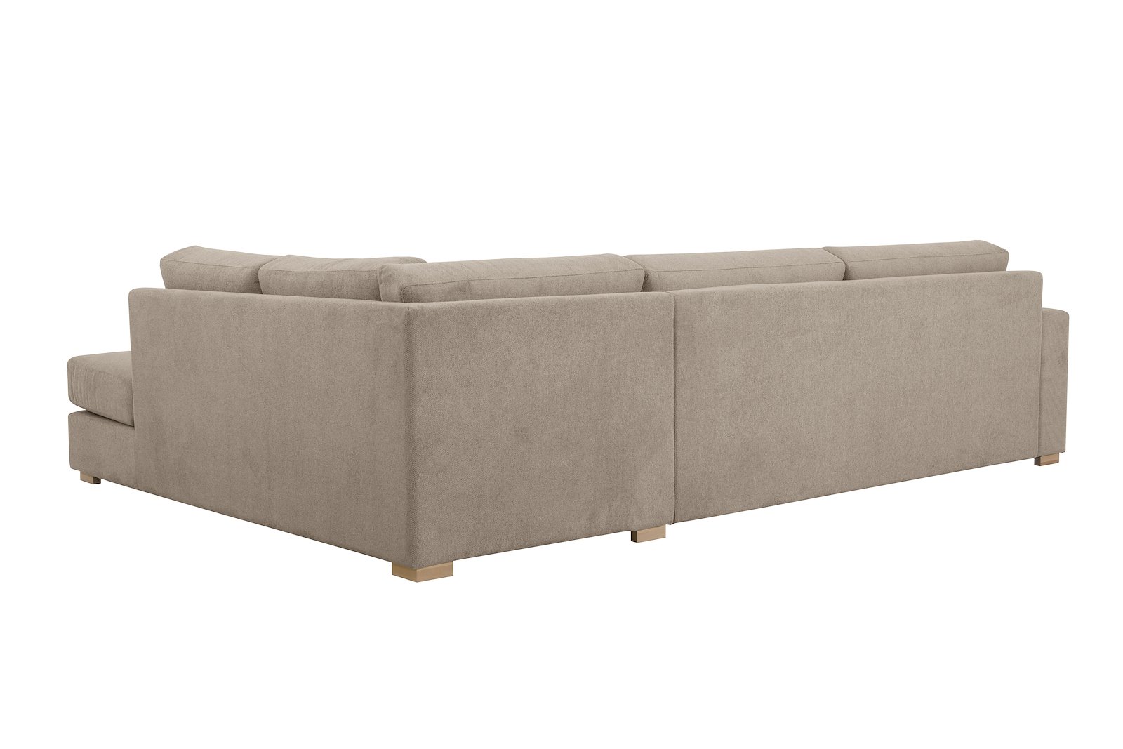 Modern Living hjørnesofa 3-seter med åpen ende høyre i tekstil Brooklyn 14 Latte med arm A og ben 1 hvitvasket eik. Faste puter