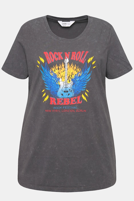 T-Shirt, oversized, Gitarren-Motiv, Halbarm