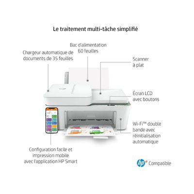 HP DeskJet Plus 4122E All-in-One - imprimante multifonction jet d'encre couleur A4 - Wifi, éligible Instant Ink