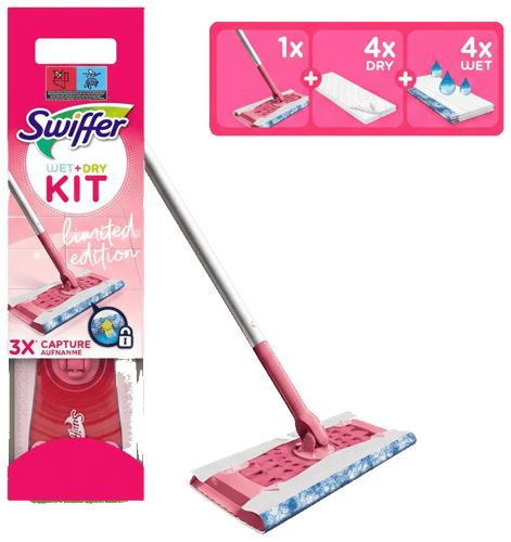 Swiffer Pink Bodenwischer Starter-Set Mit 1 Bodenwischer Sowie 4 Trockenen Und 4 Feuchten Bodentüchern