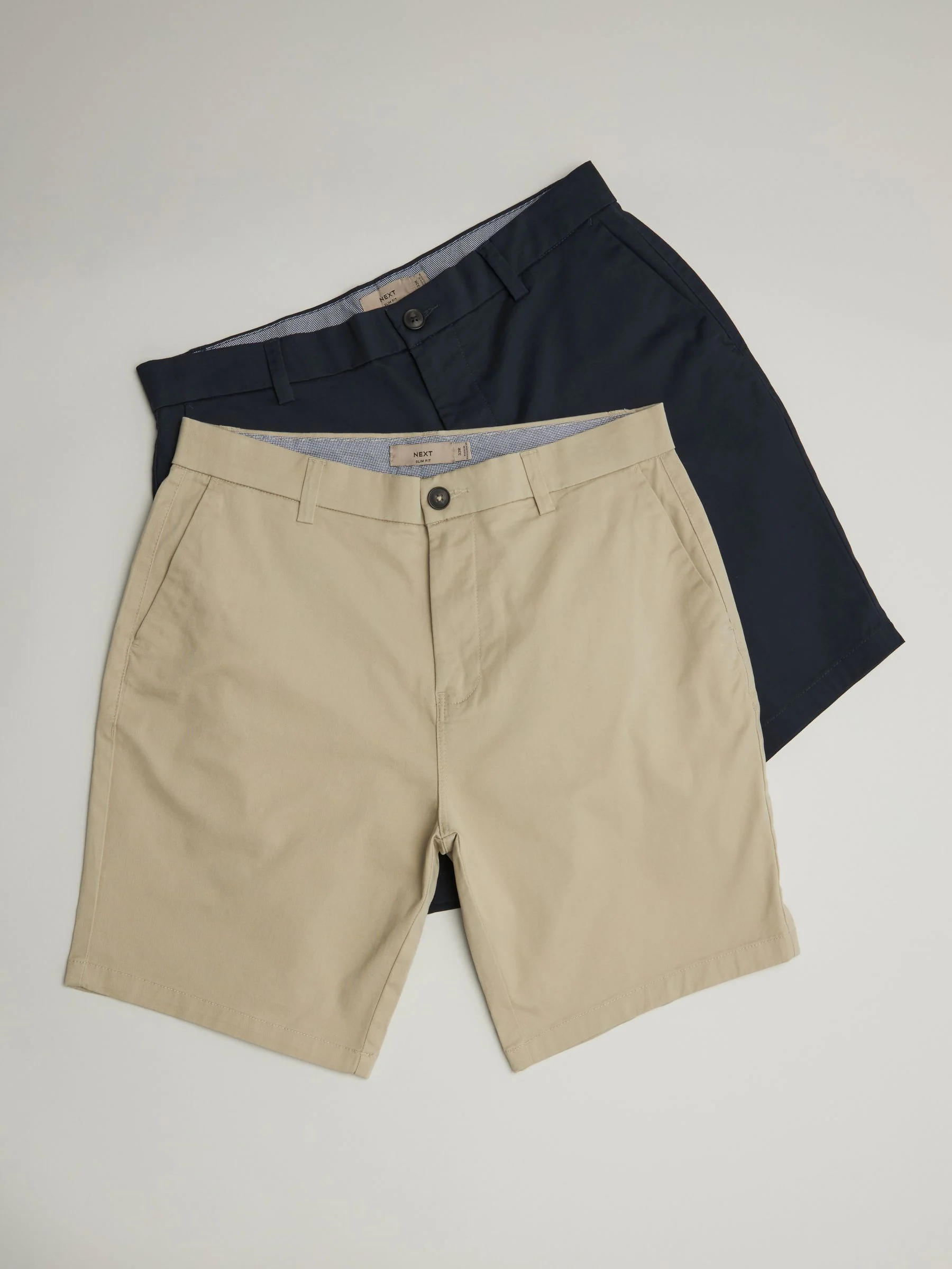 Marineblauw/kiezelkleurig - Slim Fit - Set van 2 chinoshorts met stretch