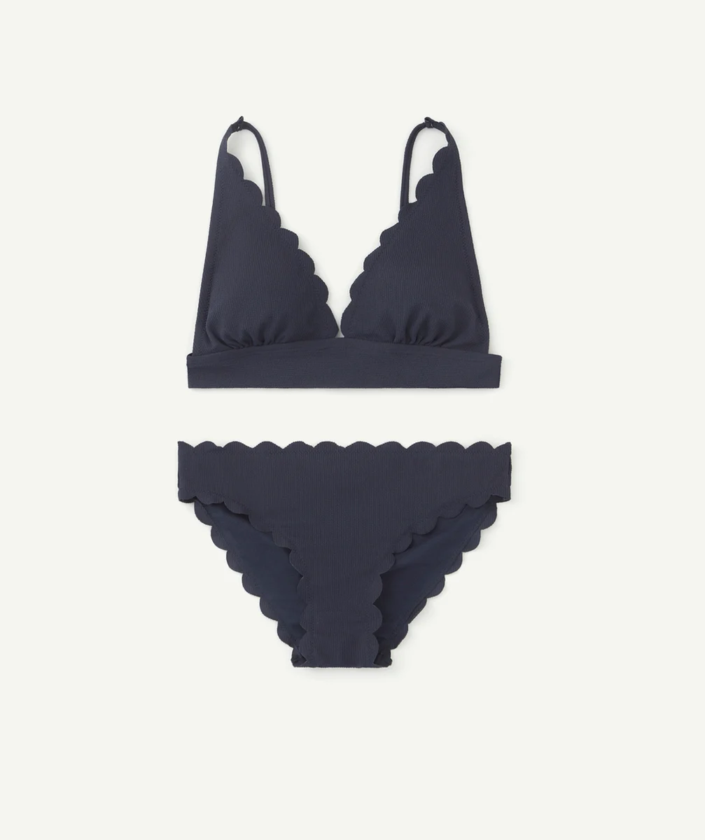 MAILLOT DE BAIN FILLE BLEU MARINE EN FIBRES RECYCLÉES AVEC DÉTAILS VOLANTÉS