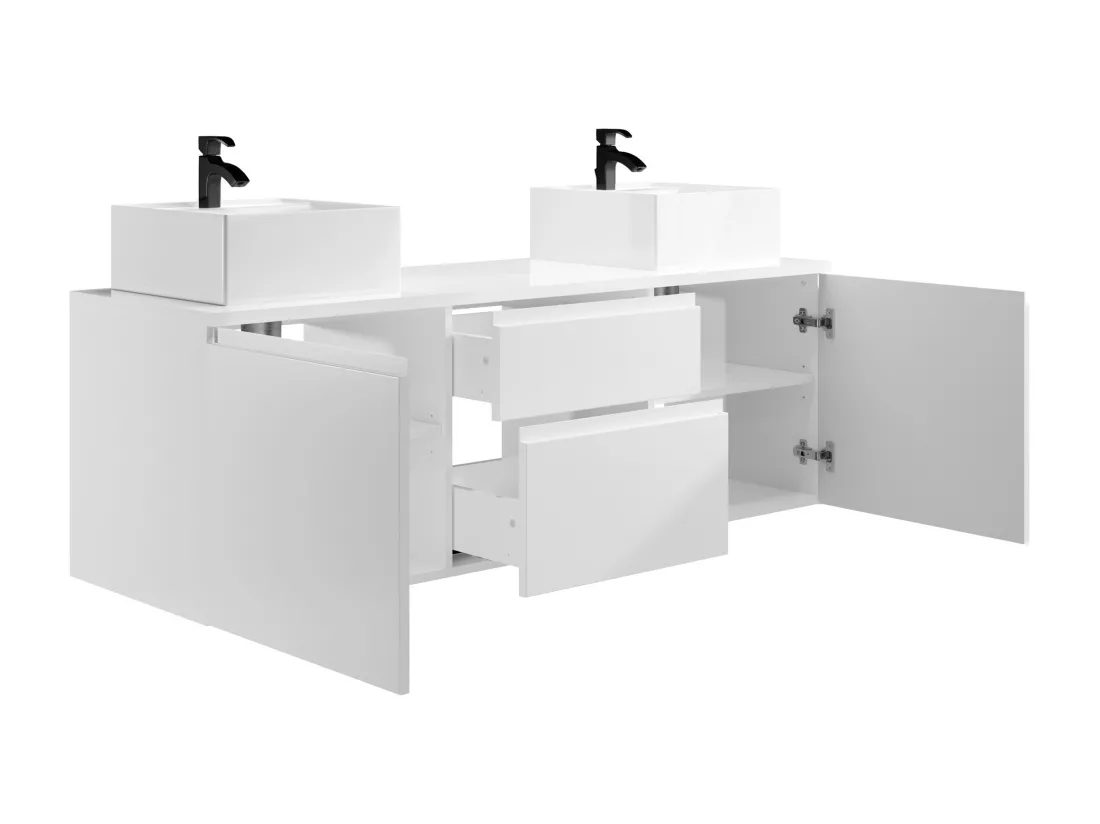 Meuble de salle de bain suspendu avec double vasque et miroirs - Blanc - 150 cm - JIMENA II