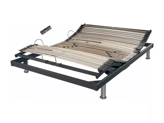 Sommier électrique S50 Mono-Lattes bois-Réglage fermeté zone lombaires-140x190-Gris