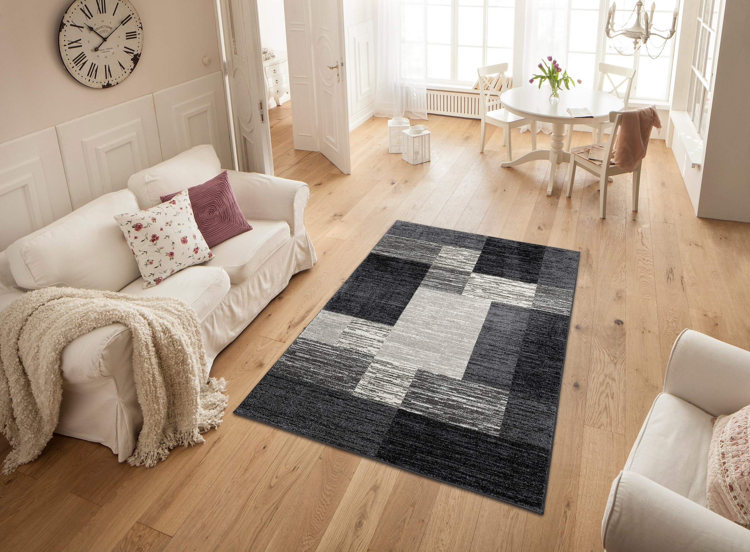my home Teppich »Melvin« rechteckig 8 mm Höhe schön weich, Kurzflor Teppich Karo-Muster