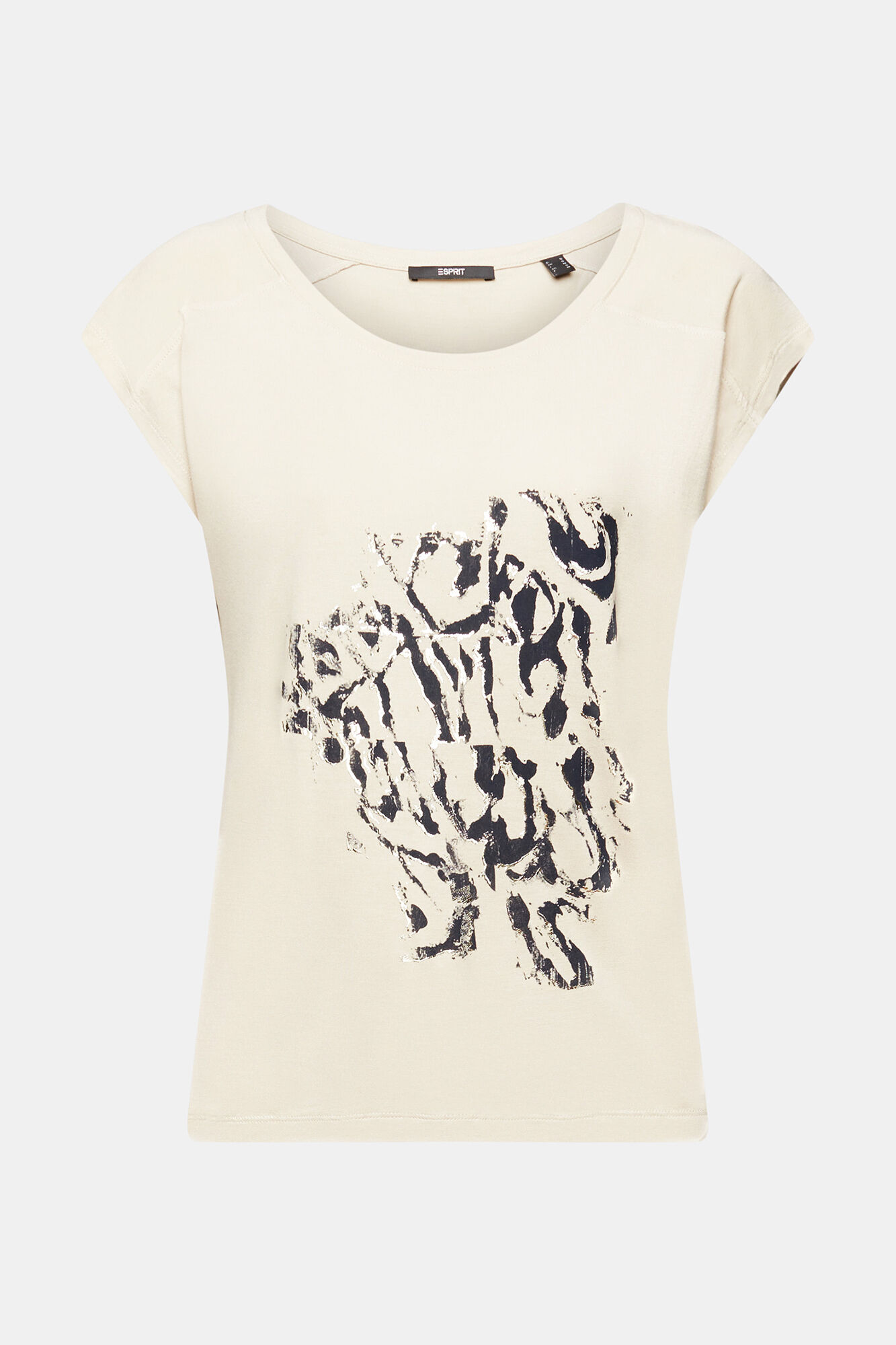 Camiseta de manga curta em viscose com estampa abstrata - Estampa bege