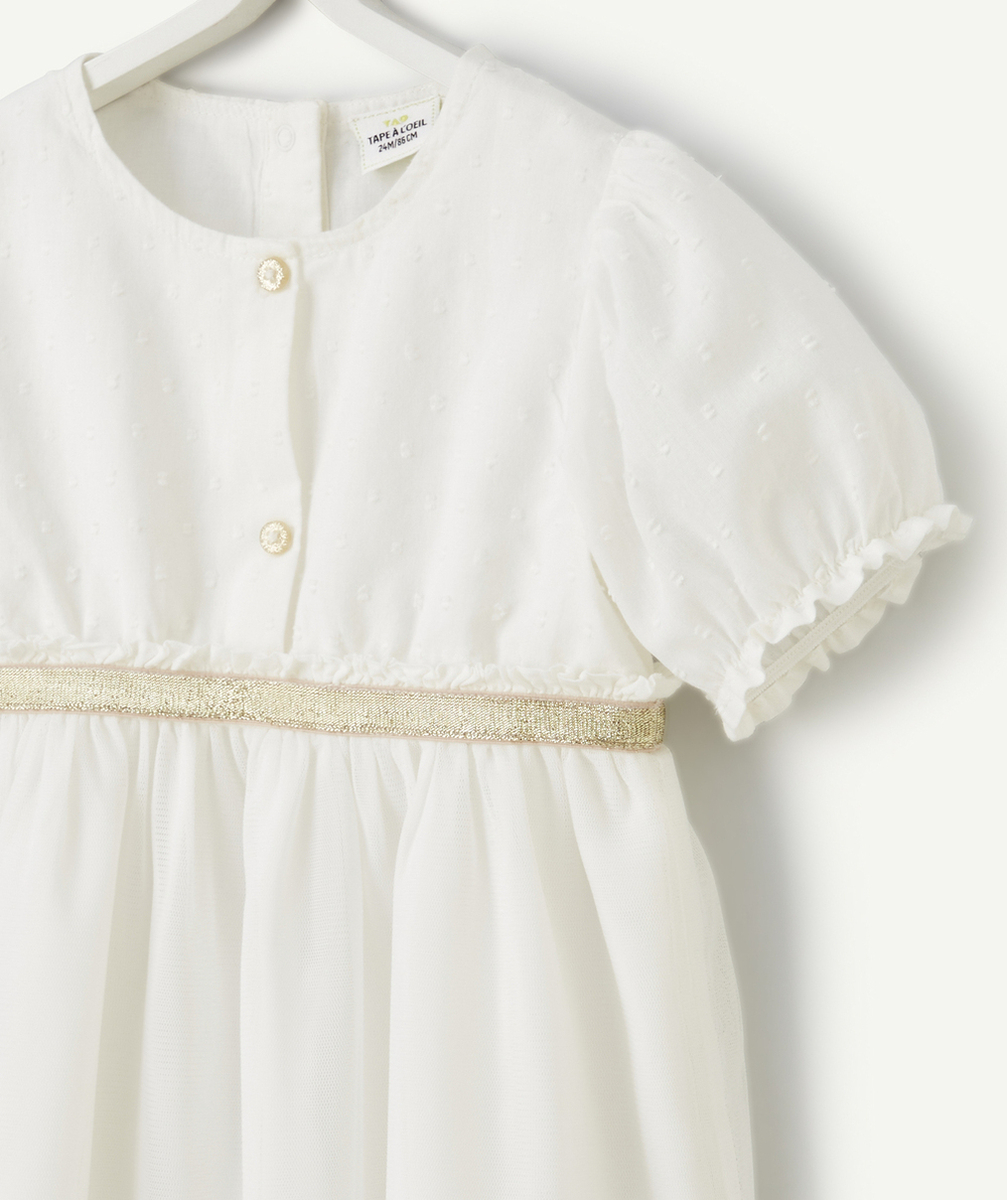 ROBE MANCHES COURTES BÉBÉ FILLE BLANCHE AVEC TULLE