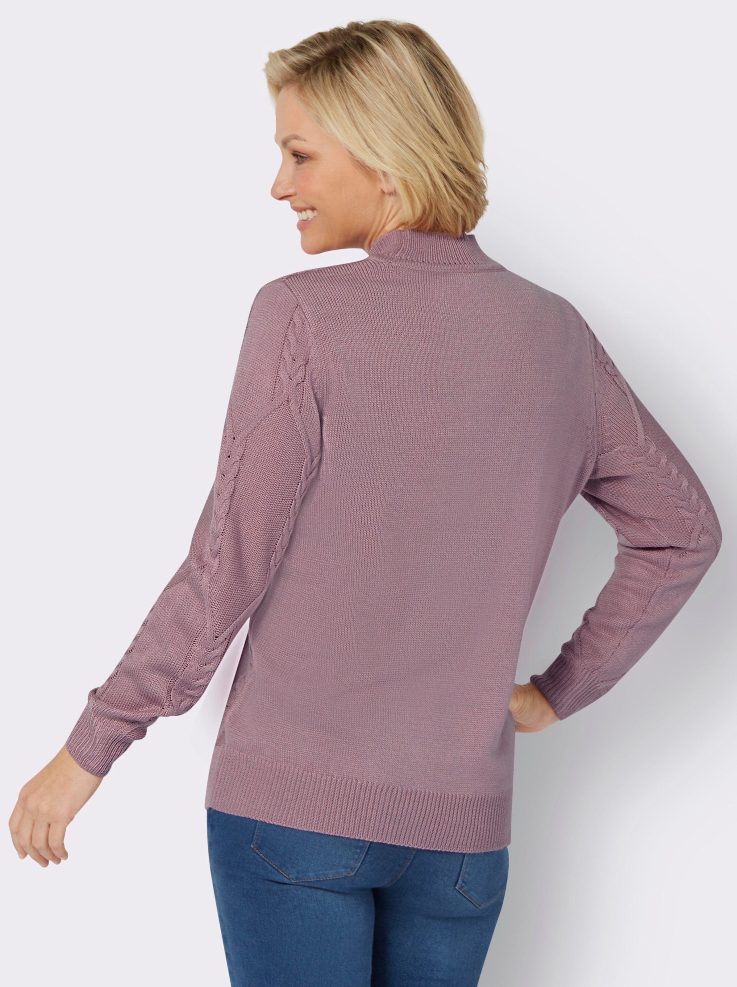 Langarm-Pullover mit Zopfmuster
