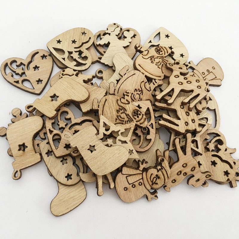 (50er Set) Christmas Deko Holz Weihnachts Tischdekoration Glocke / Stern / Engel - Braun