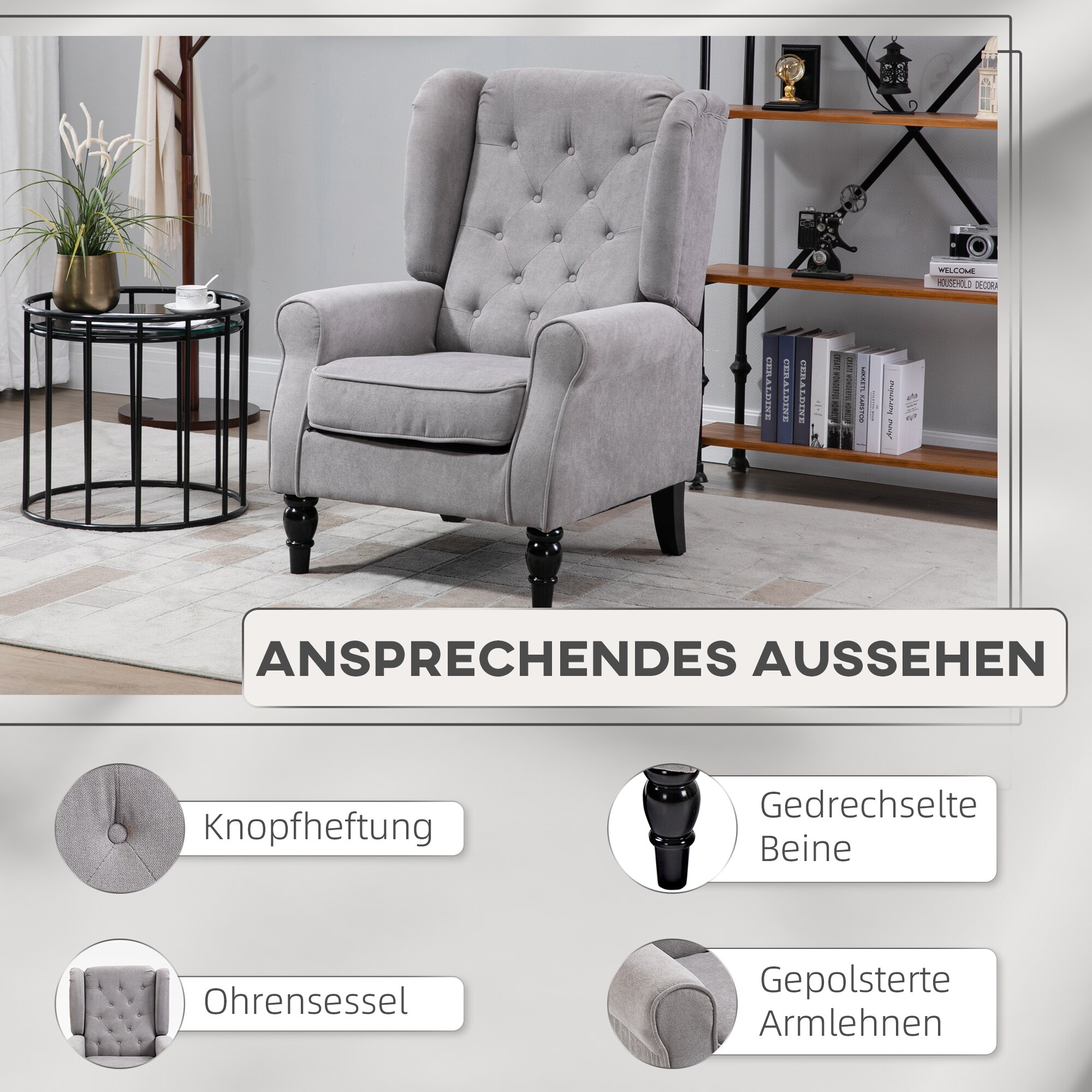 HOMCOM Relaxsessel mit Tufting 76 x 86 x 108 cm (BxTxH)