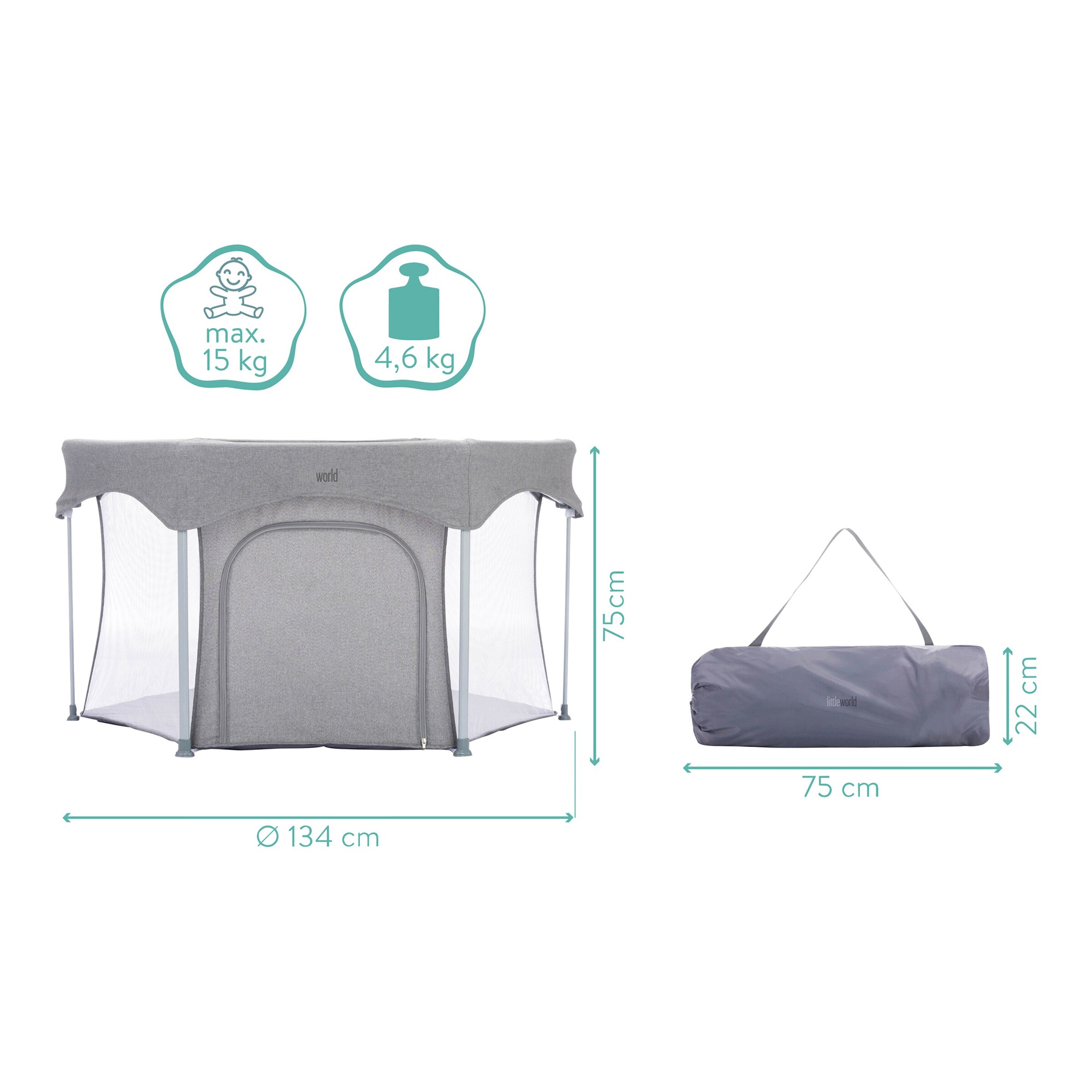 littleworld Laufgitter Luxus 6-eckig mit einfacher Klappfunktion