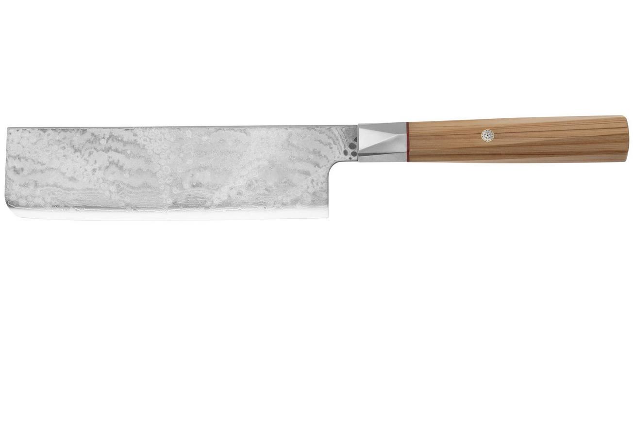 Mcusta Zanmai Nakiri ZBX2-3008DS, 33-Layer Damascus/VG10, Hinoki Handle, Knivesandtools Exclusive, groentemes, 16,5 cm