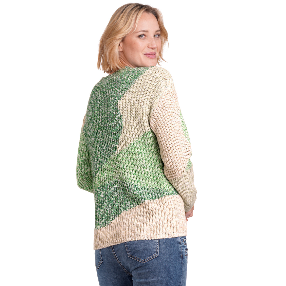 Gina Benotti Damen Strickpullover mit Farbteiler hellgrün / dunkelgrün