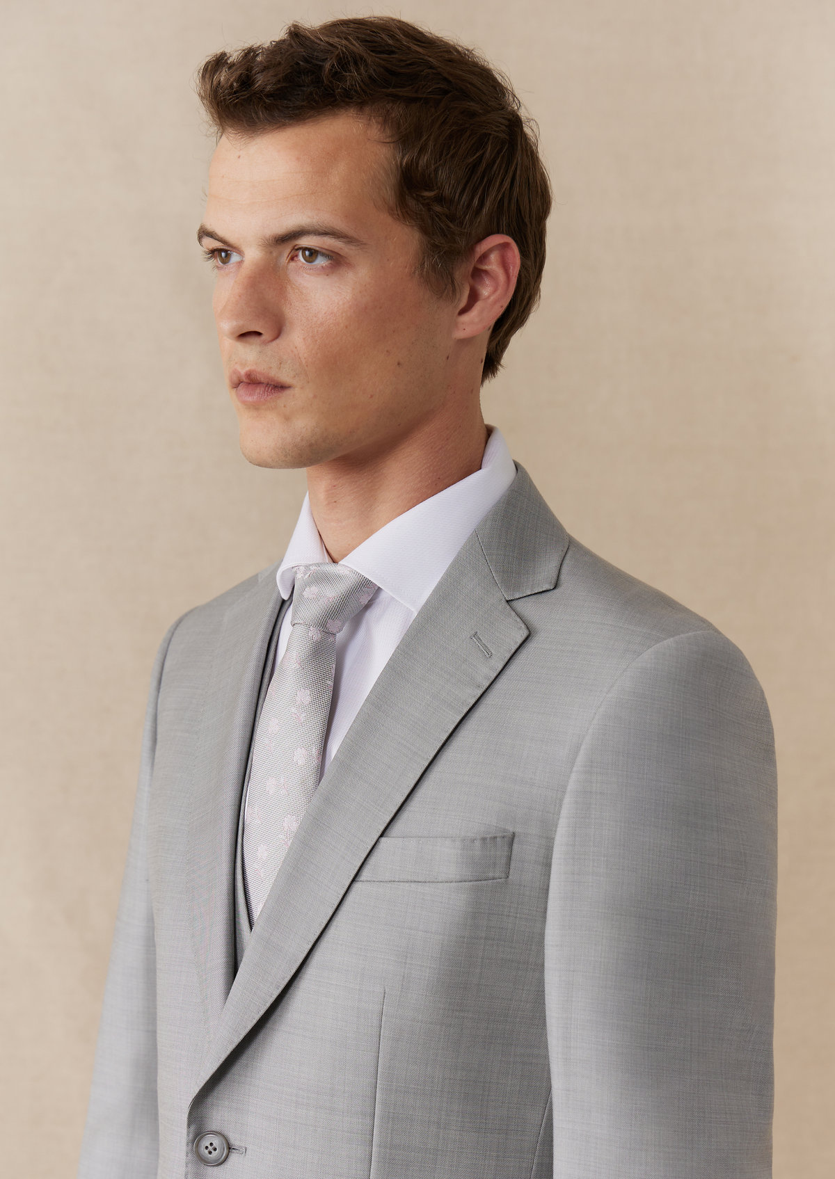 Costume 2 pièces Slim en laine unie gris perle