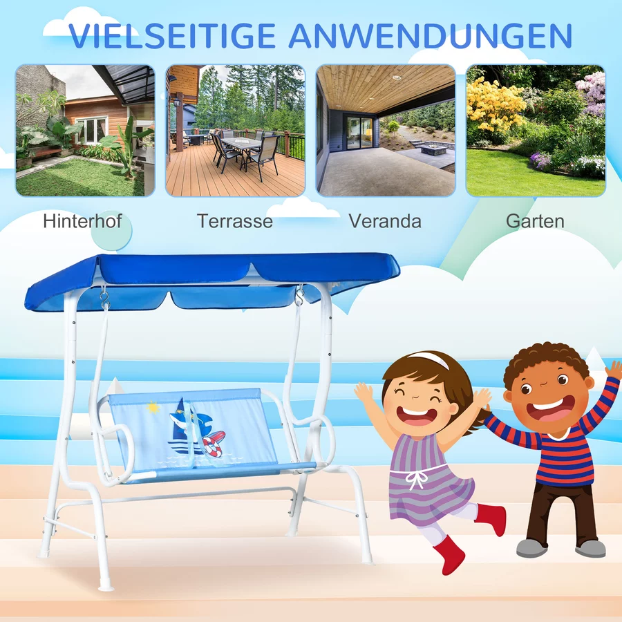 Outsunny Kinder Hollywoodschaukel mit dem winkelverstellbaren Verdeck blau