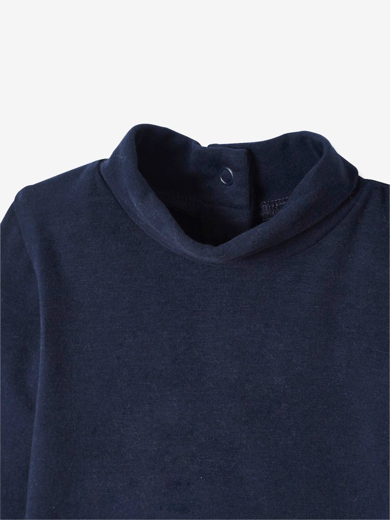 Conjunto de 2 bodies com gola alta e mangas compridas para bebê, cor azul escuro lisa.