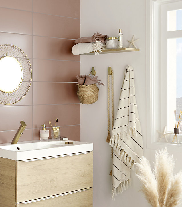 Carrelage mural rose 20 x 60 cm Plain