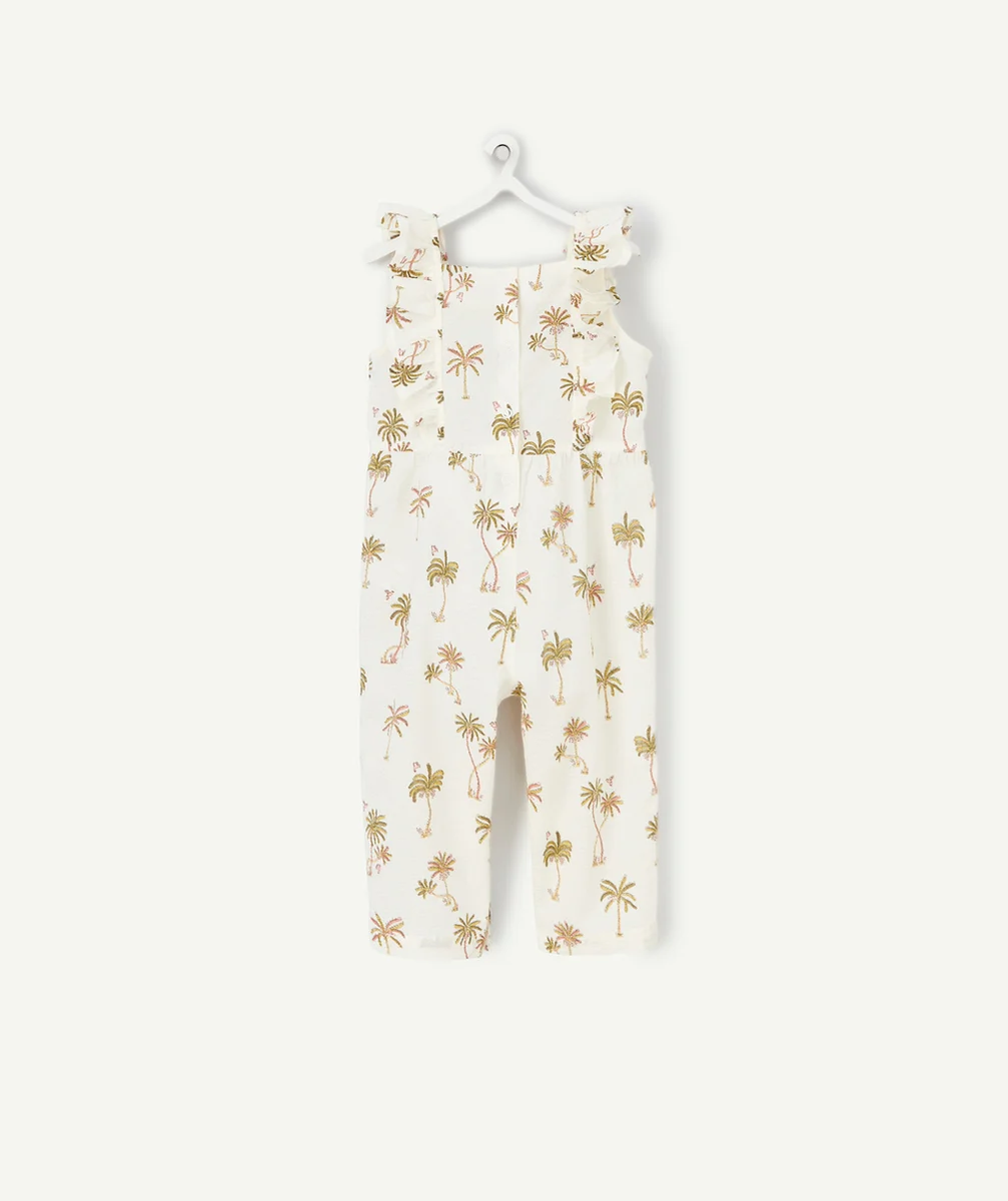 COMBINAISON BÉBÉ FILLE BLANCHE EN COTON AVEC PALMIERS FLOQUÉS