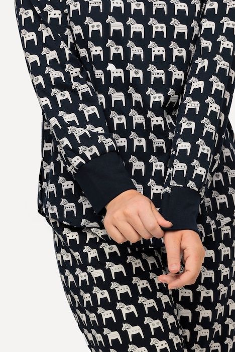 Pyjama-Shirt, Pferde, Rundhals, Langarm, Biobaumwolle