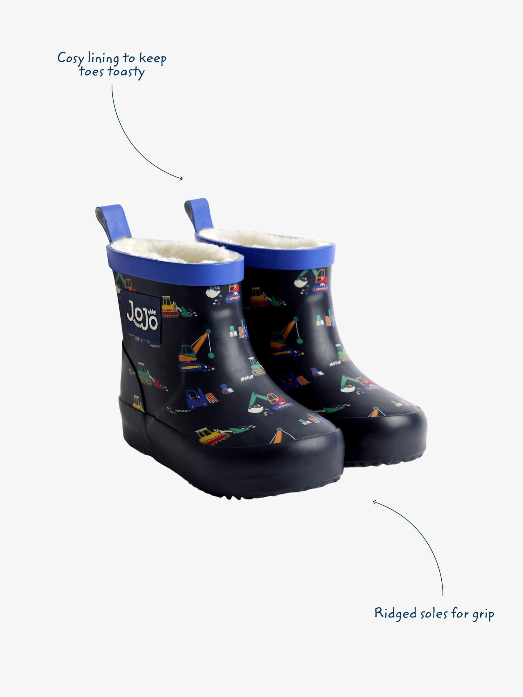 Marineblauw met graafmachine - JoJo Maman Bébé Short Cosy Lined Wellie Boot
