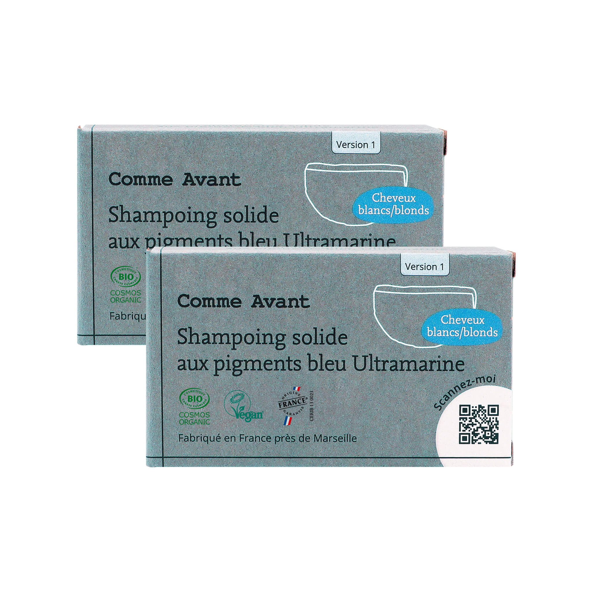 Shampoing solide cheveux blonds blancs aux pigments bleu Ultramarine - Version 1 - 1 shampoing - 70g