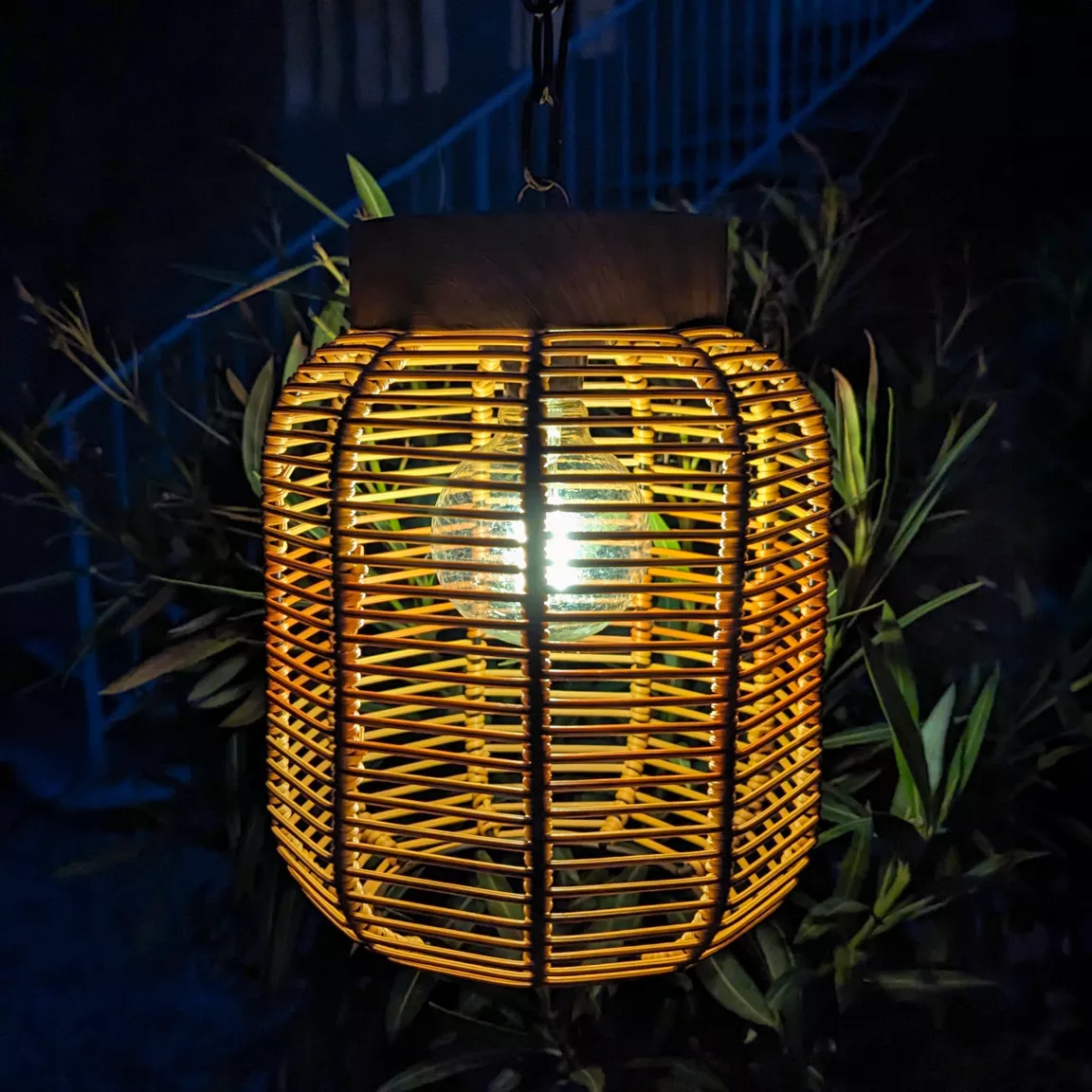 Suspension de jardin solaire résine tressée LED (D20 cm) Toscane Terracotta