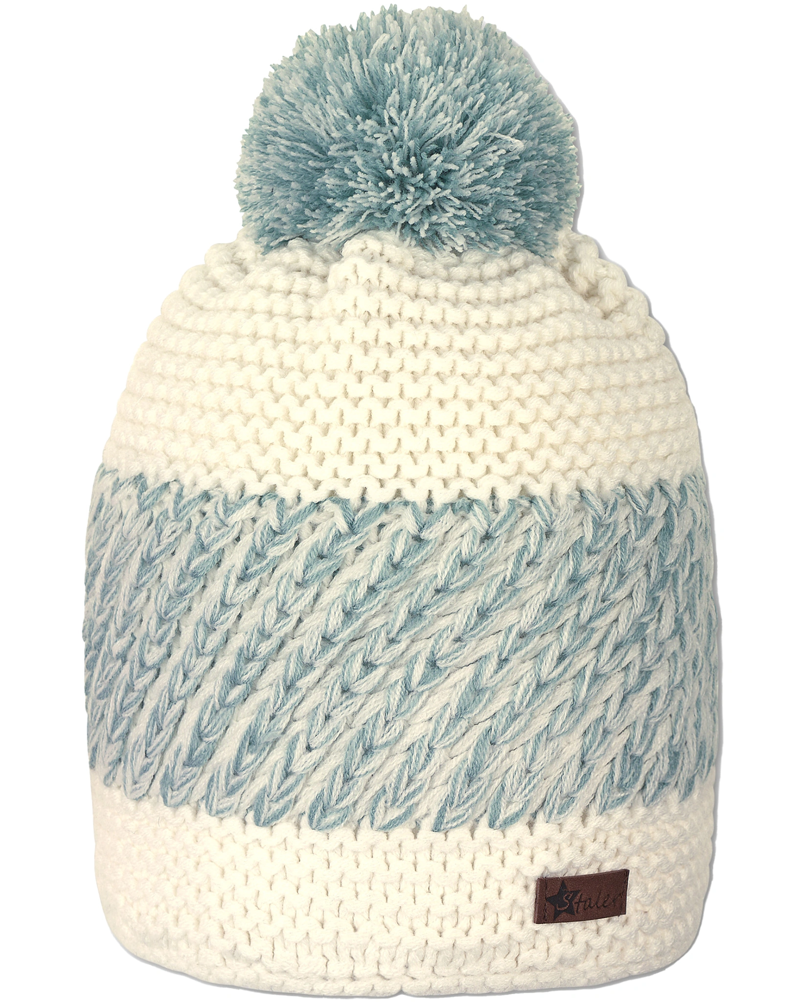 Strickmütze POMPON PATTERN gefüttert in ecru