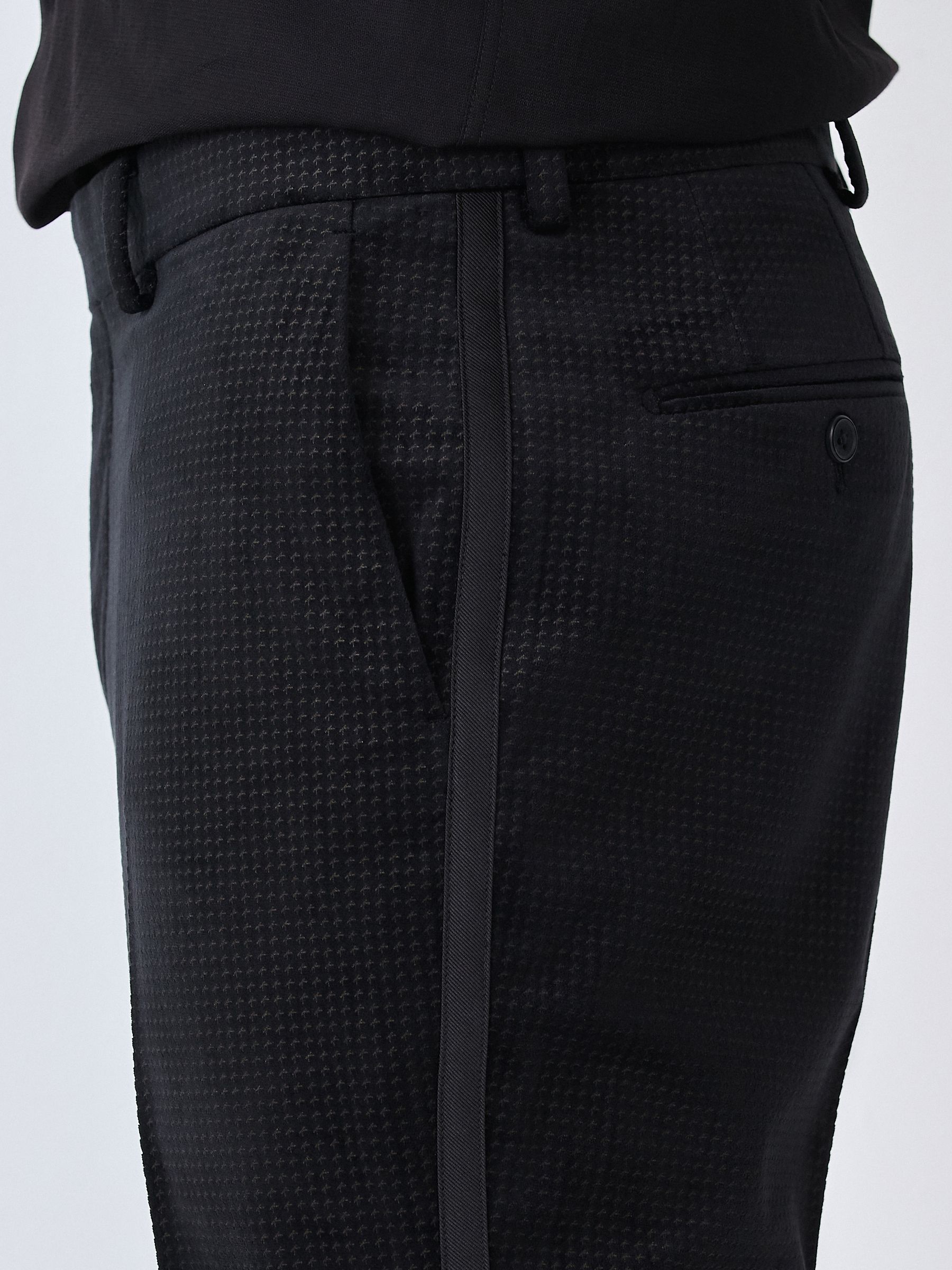 Zwart/goud - Slim Fit Velvet Printed Tuxedo Trousers With Side Tape Detail