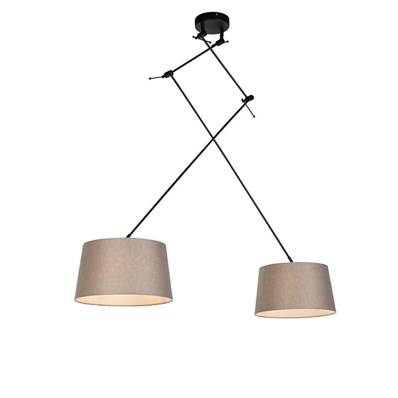Hanglamp zwart met linnen kappen taupe 35 cm 2-lichts - Blitz