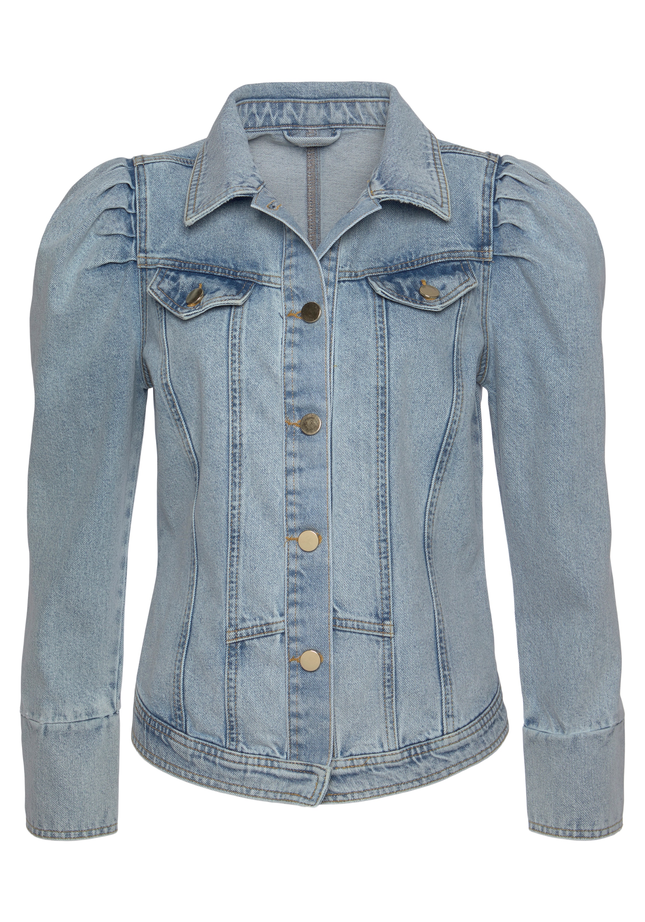 Vivance Jeansjacke mit Puffärmeln und Knöpfen, Ziertaschen, Denim