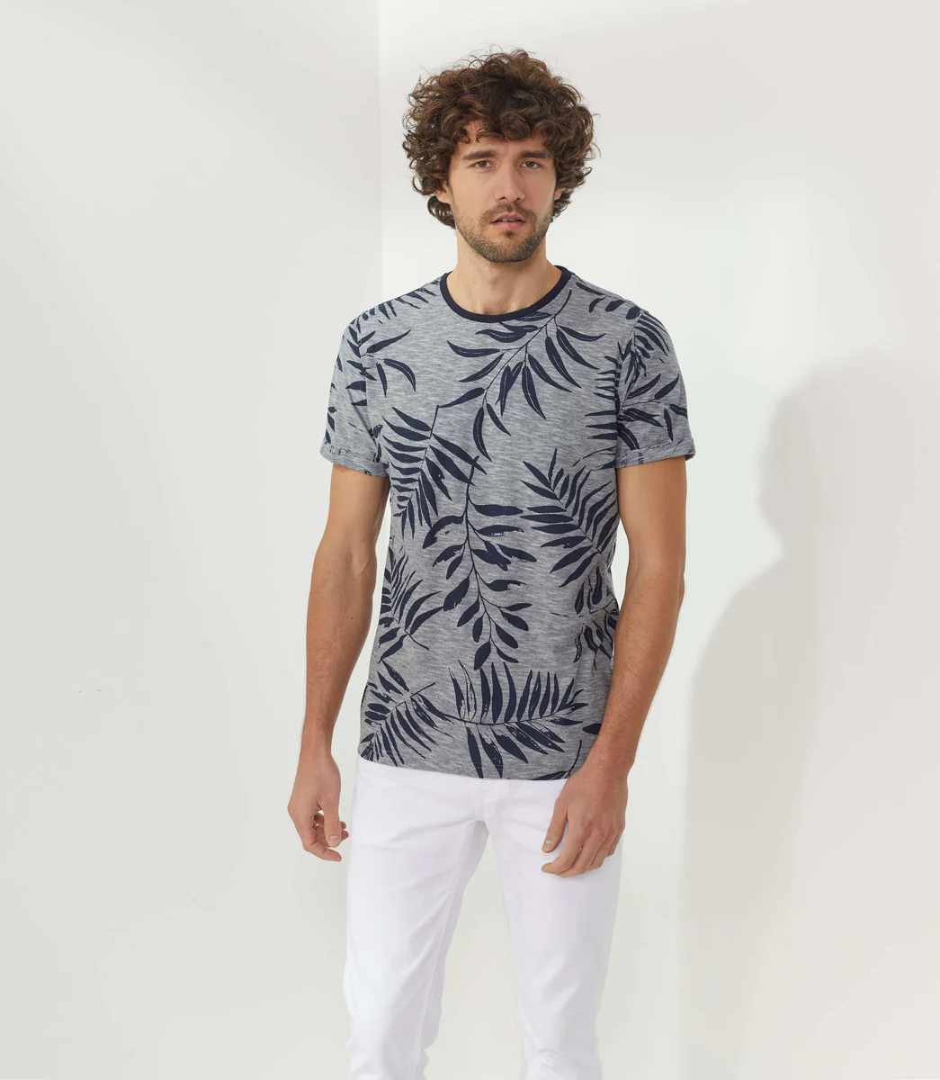 T-shirt col rond imprimé marine 