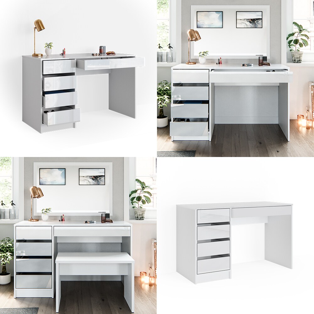Vicco Schminktisch Frisiertisch Frisierkommode Sherry Weiß Hochglanz 120 x 75 cm modern Kosmetiktisch Make-Up-Tisch Schlafzimmerkommode