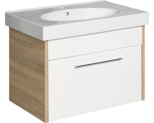 Pelipal Lagos badkamermeubelset, BxHxD 80 x 58,5 x 48 cm, hoogglans witte fronten, met witte keramische wastafel, 382.000810