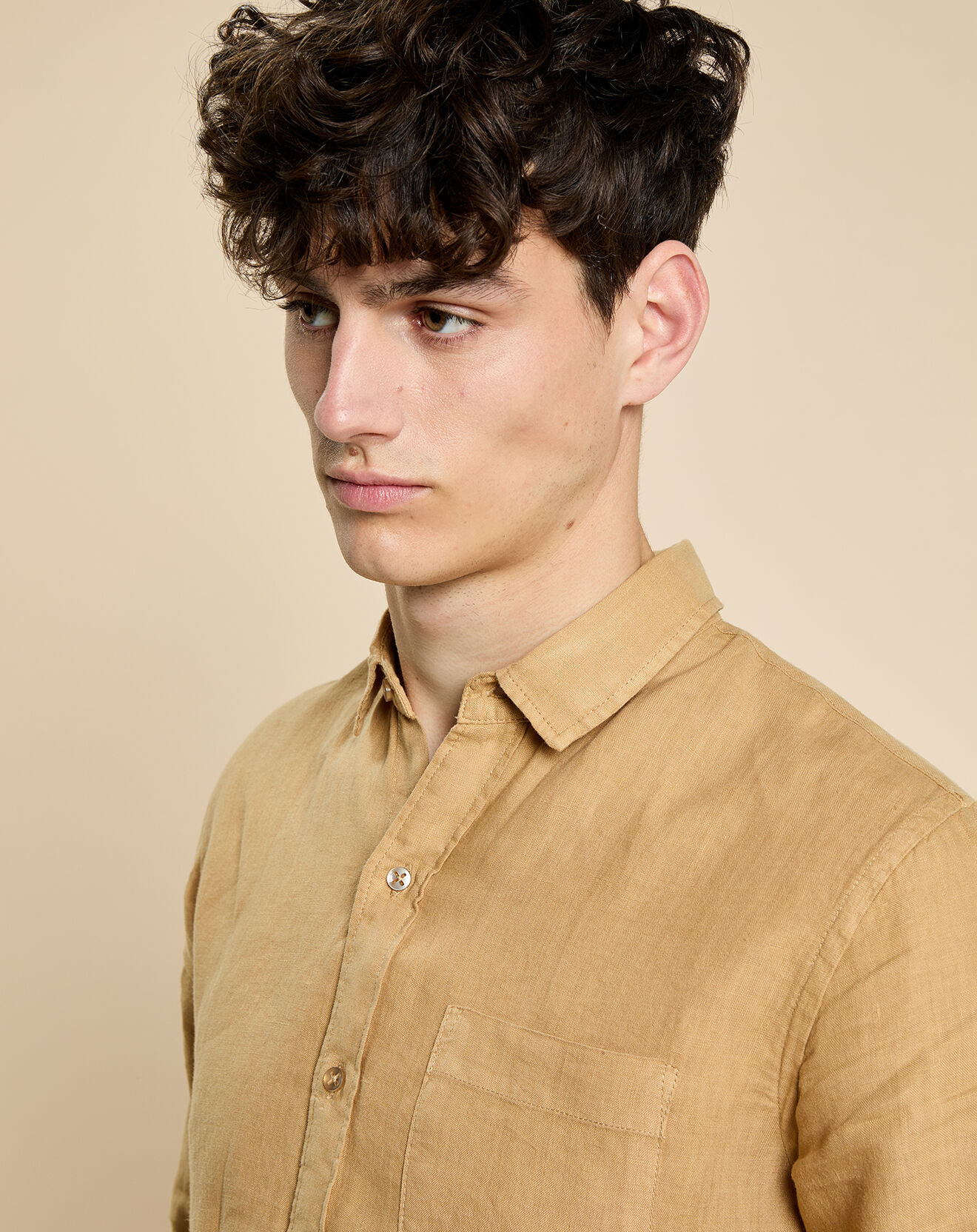 Harris Wilson Chemise slim 100% Lin Danny camel