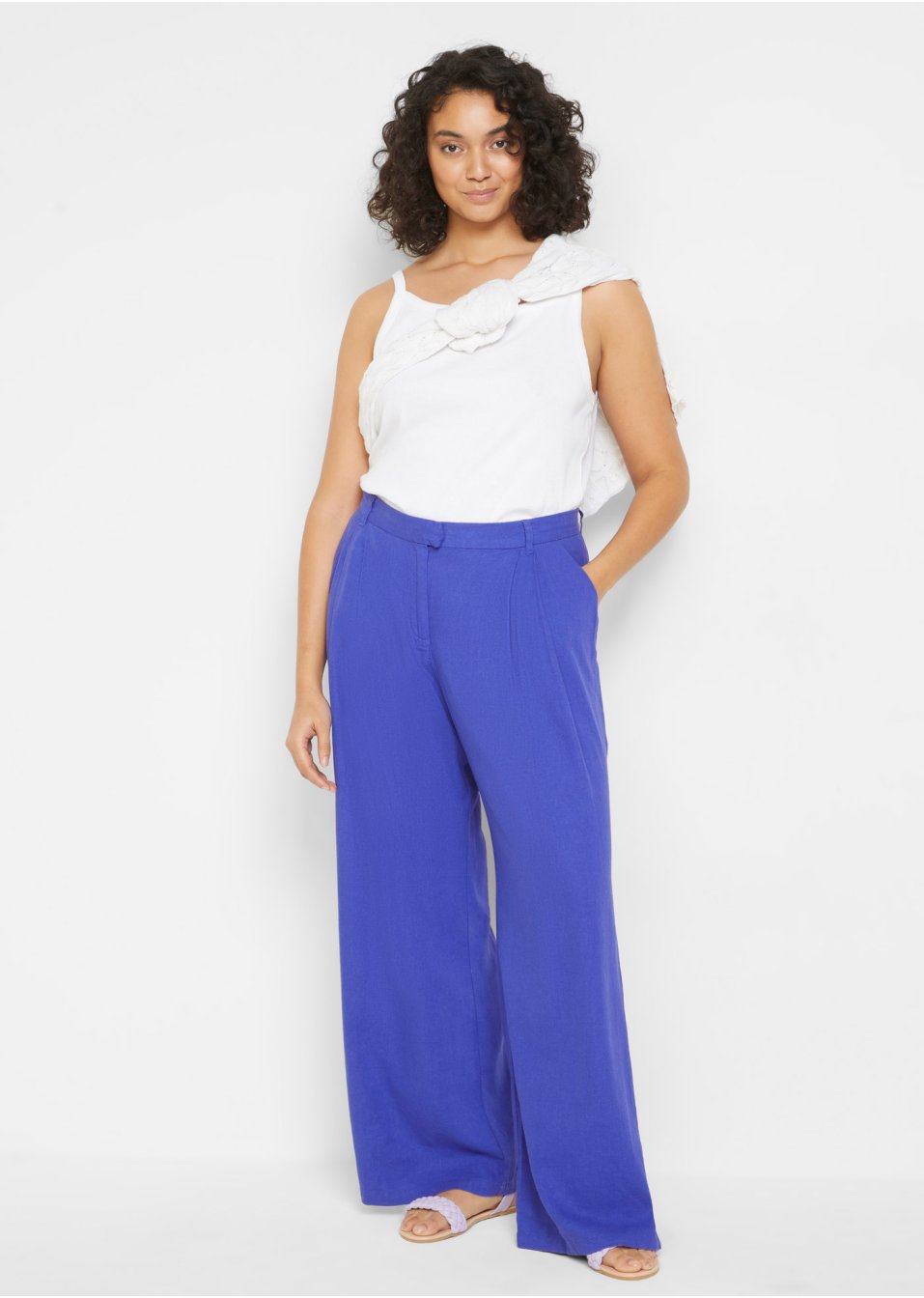 Pantalon palazzo avec lin majoritaire, coupe très large