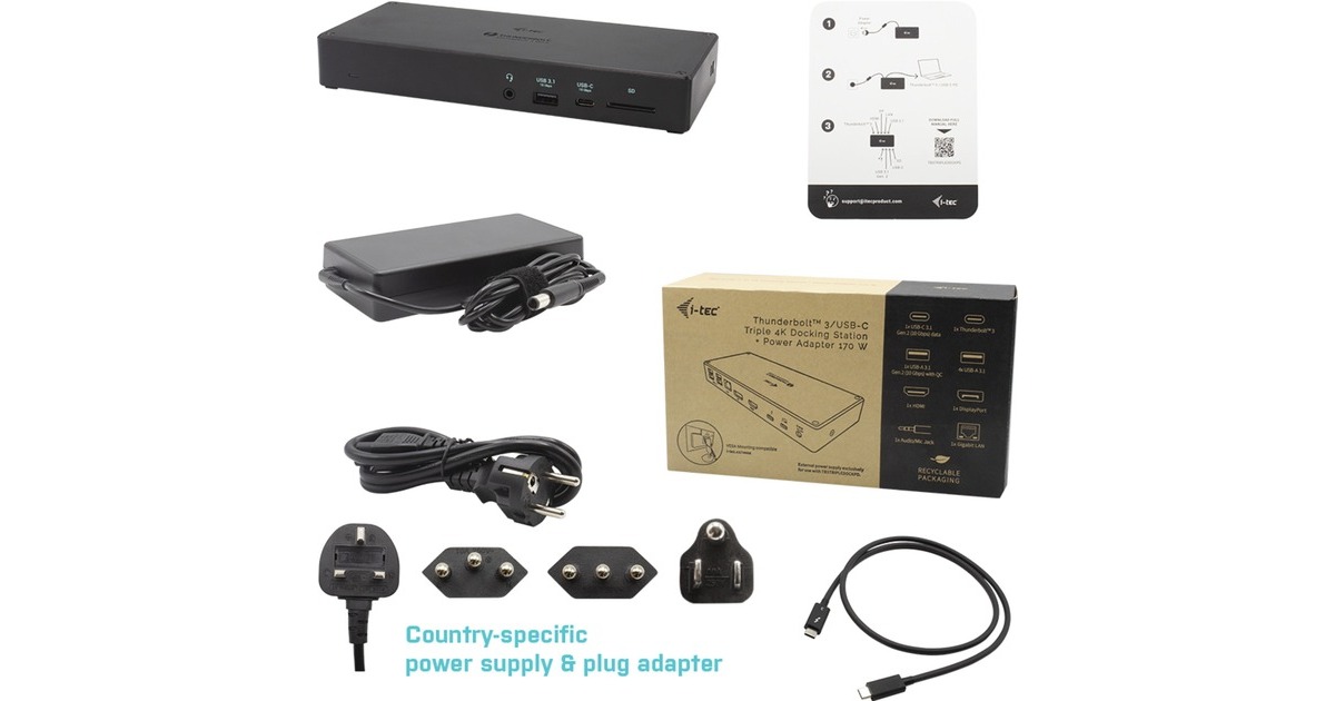i-tecThunderbolt 3 3x Display Docking Station + Power Delivery 96W  (Zwart)