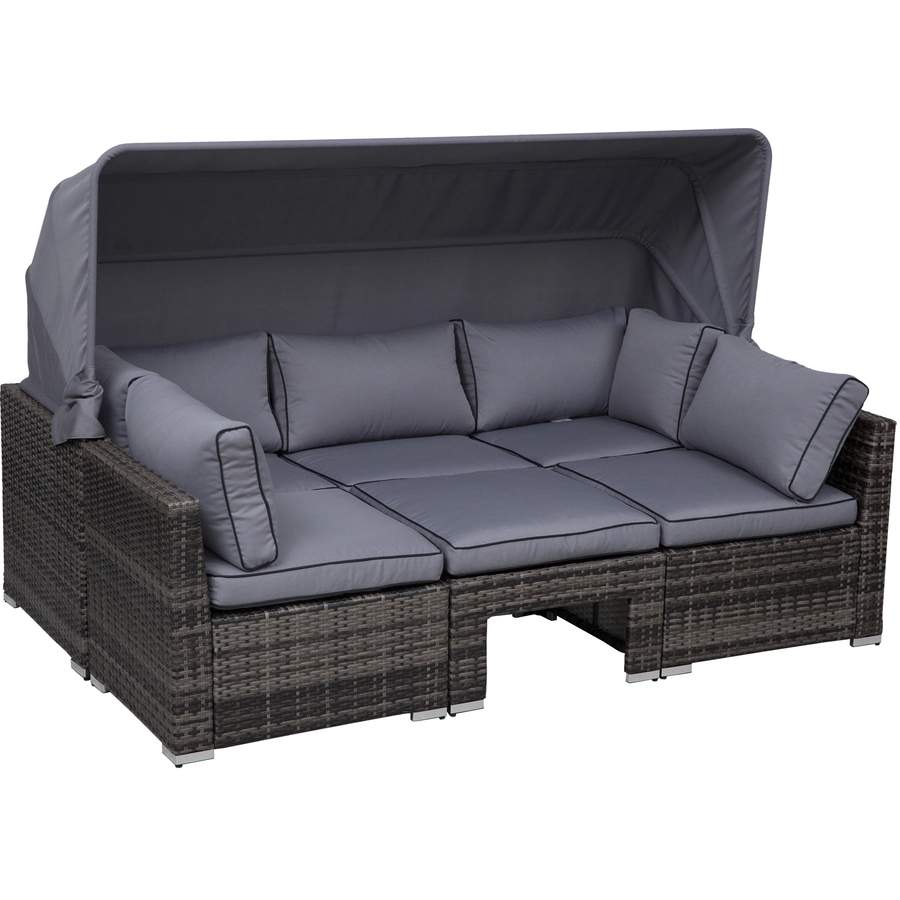Outsunny Polyrattan Lounge-Set mit Sonnendach, Kissen und Beistelltisch grau