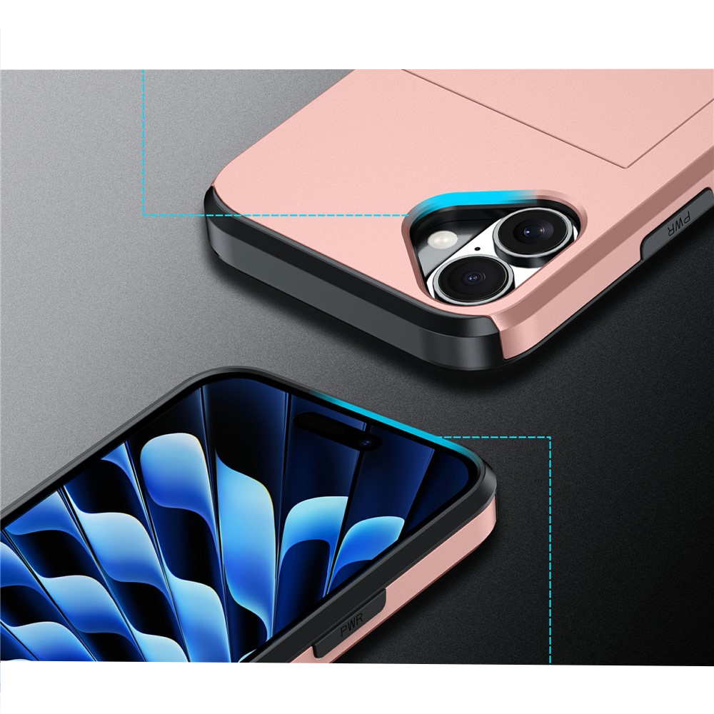 iPhone 17 Hybrid Hardcase Hülle mit integriertem Karten Portemonnaie (aufschiebbar) - Schwarz