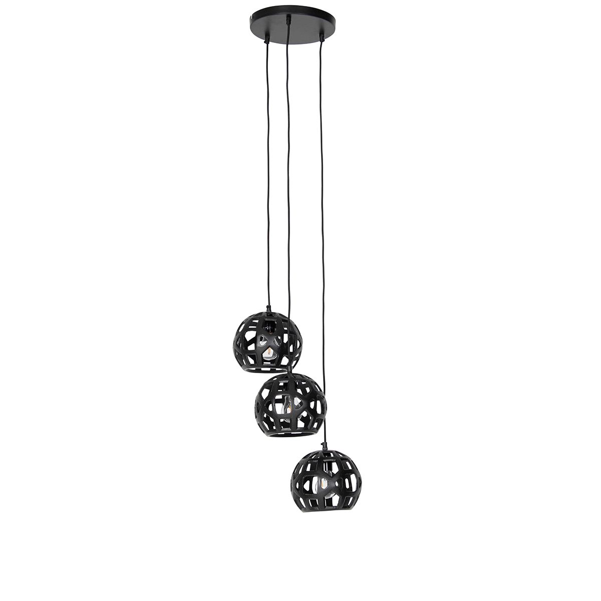 Industriële hanglamp zwart rond 3-lichts - Bobby