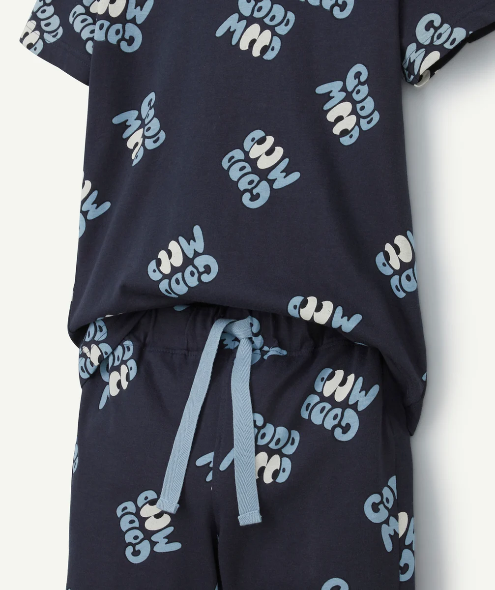 PYJAMA GARÇON EN COTON BIOLOGIQUE BLEU MESSAGES GOOD MOOD