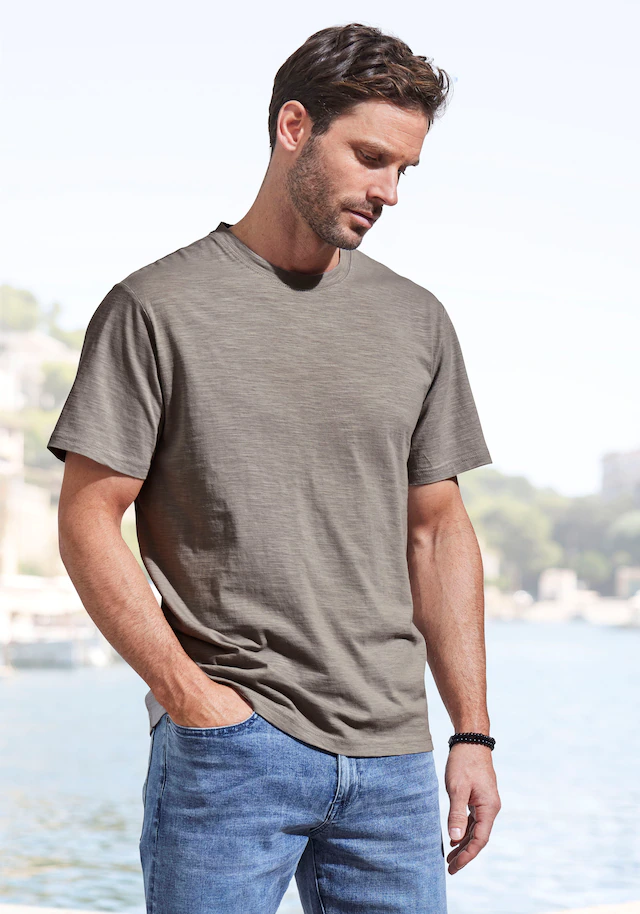 John Devin T-Shirt »mit Slub-Garn Struktur«, 2 Stk. aus leichter, strukturierter Baumwollqualität - im 2er-Sparpack