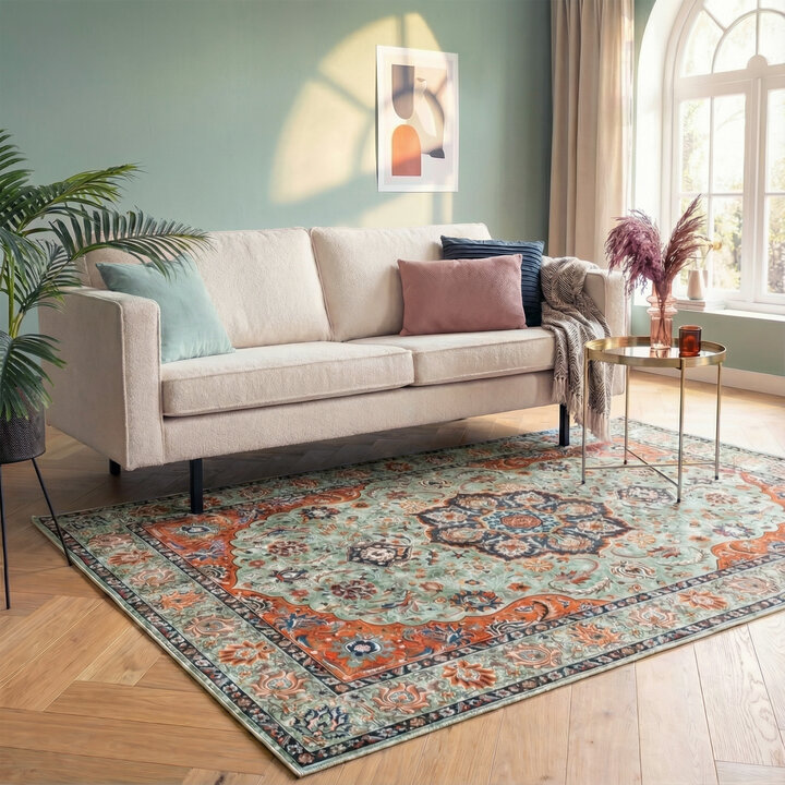 Vintage vloerkleed - Imagine Medaillon Groen | Rijk