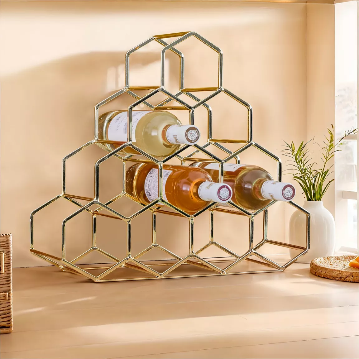 Range-bouteilles métal pyramide (H38 cm) Malo Or