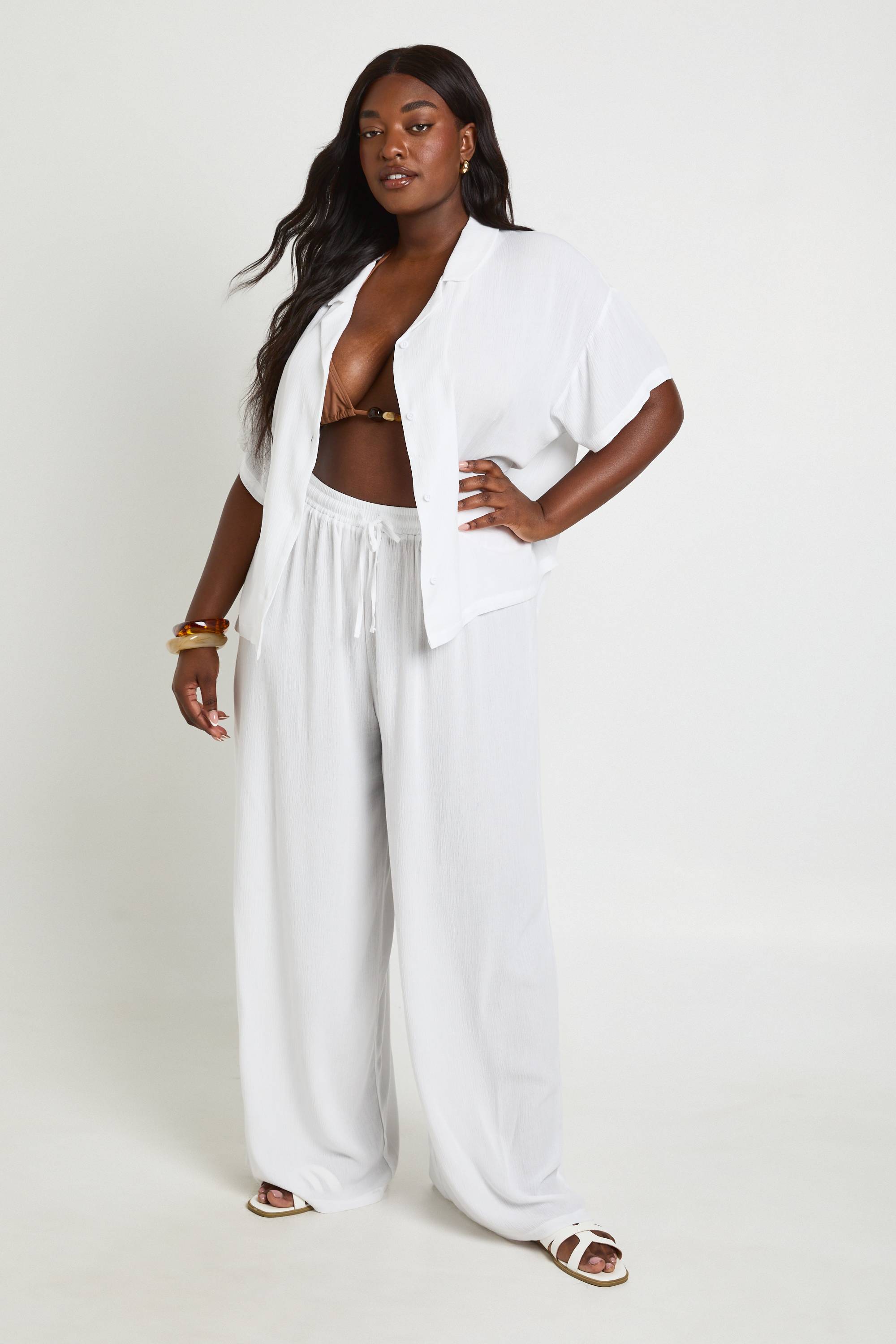 boohoo Chemise Grande Taille À Manches Courtes Oversize Aspect Lin