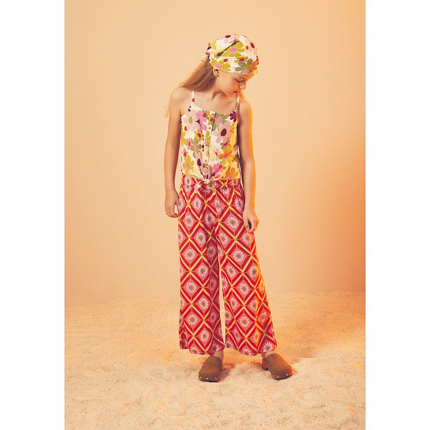 Pantalon large et fluide imprimé retro pour fille - Multicolore