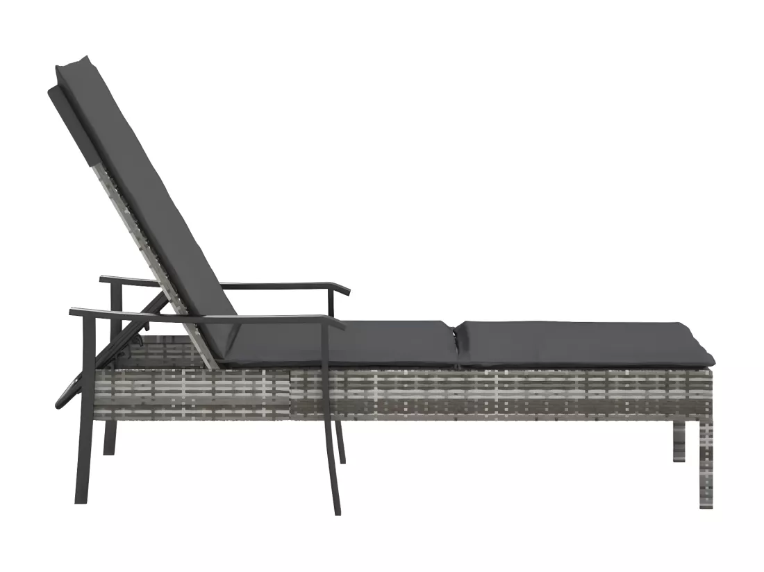 Chaise longue avec coussin gris résine tressée