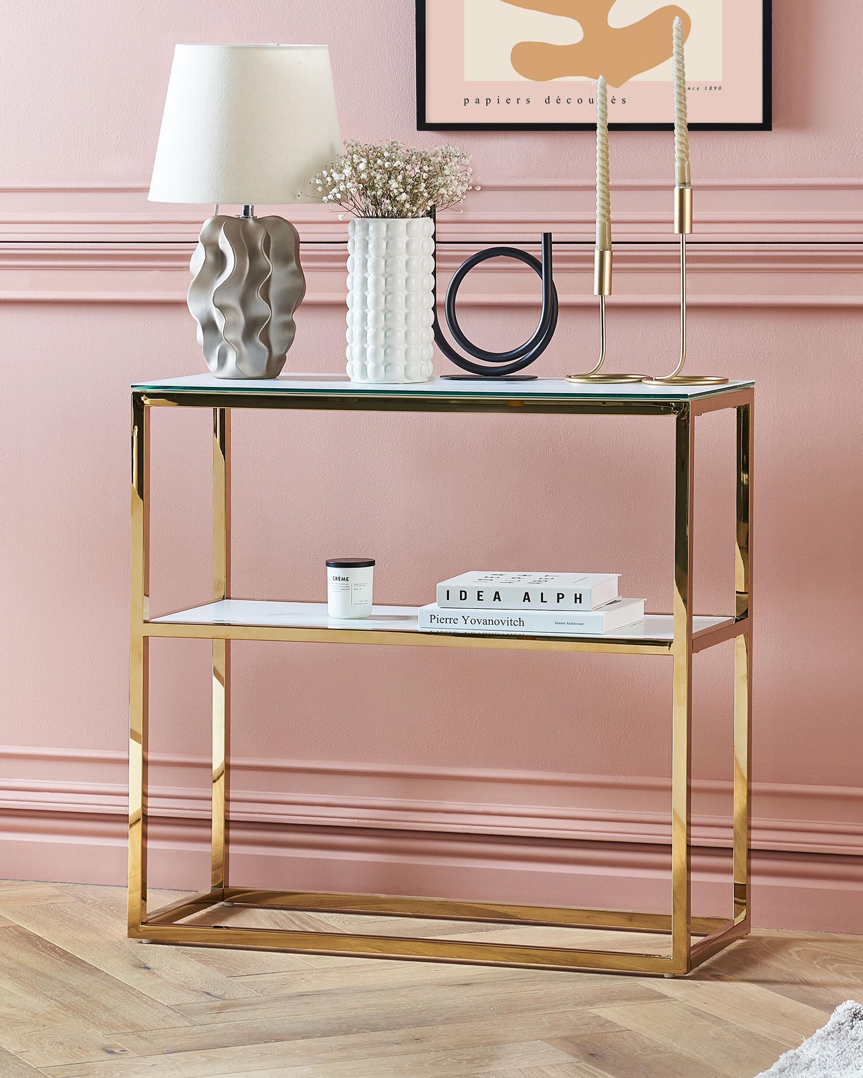Sidetable AZUSA Veiligheidsglas Wit marmer
